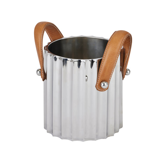 Silver Fluted Leather Handled Silver Champagne Cooler- Small