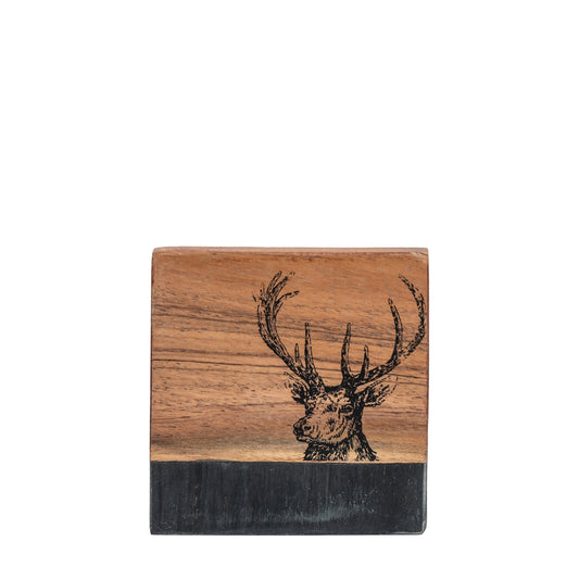 Stag Coasters in Black Wood and Marble