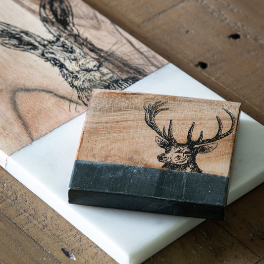 Stag Coasters in Black Wood and Marble