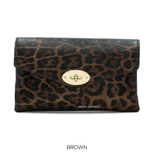 Small Crossbody Double Compartment Bag - Metallic Leopard Print