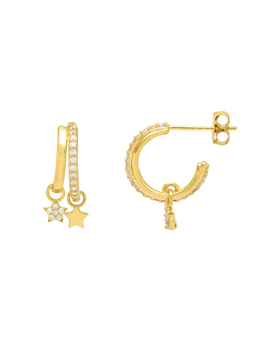 Estella Bartlett Duo Pave Star Hoops - Gold Plated Earrings