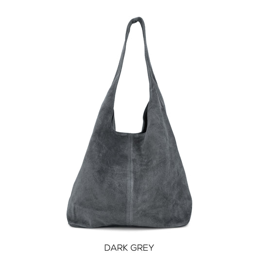 Slouchy Suede Leather Bag - Slate