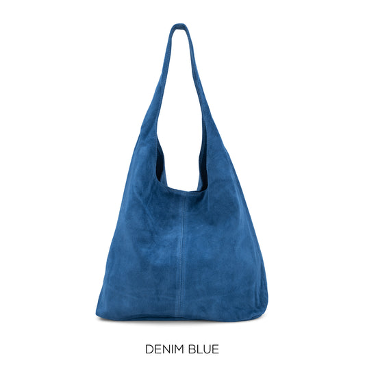 Slouchy Suede Leather Bag - Cobalt