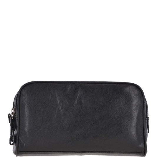 Leather Washbag - Black