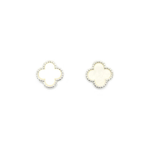 Clover Shaped Ivory/Silver Stud Earrings