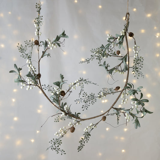 White Berry Garland with Frosted Leaves