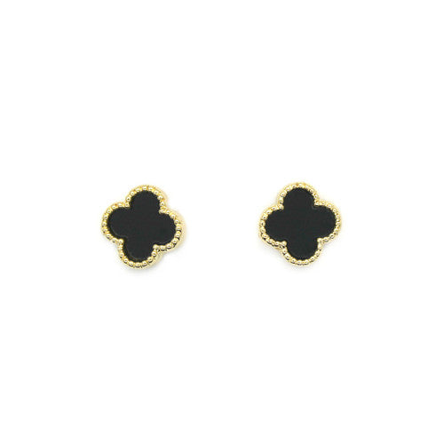 Clover Stud Earrings - Black/Gold
