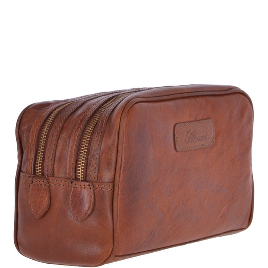 Leather Washbag - Brandy